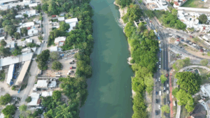 Vista aérea del río Carrizal y el corredor Paseo Tabasco donde iniciará Villahermosa 2030