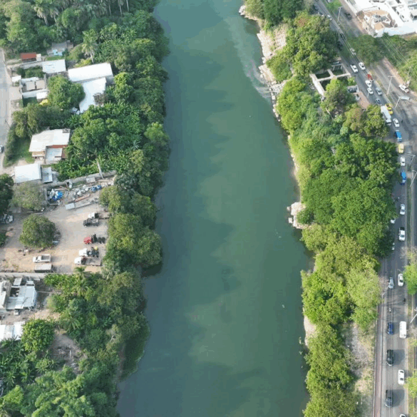 Vista aérea del río Carrizal y el corredor Paseo Tabasco donde iniciará Villahermosa 2030
