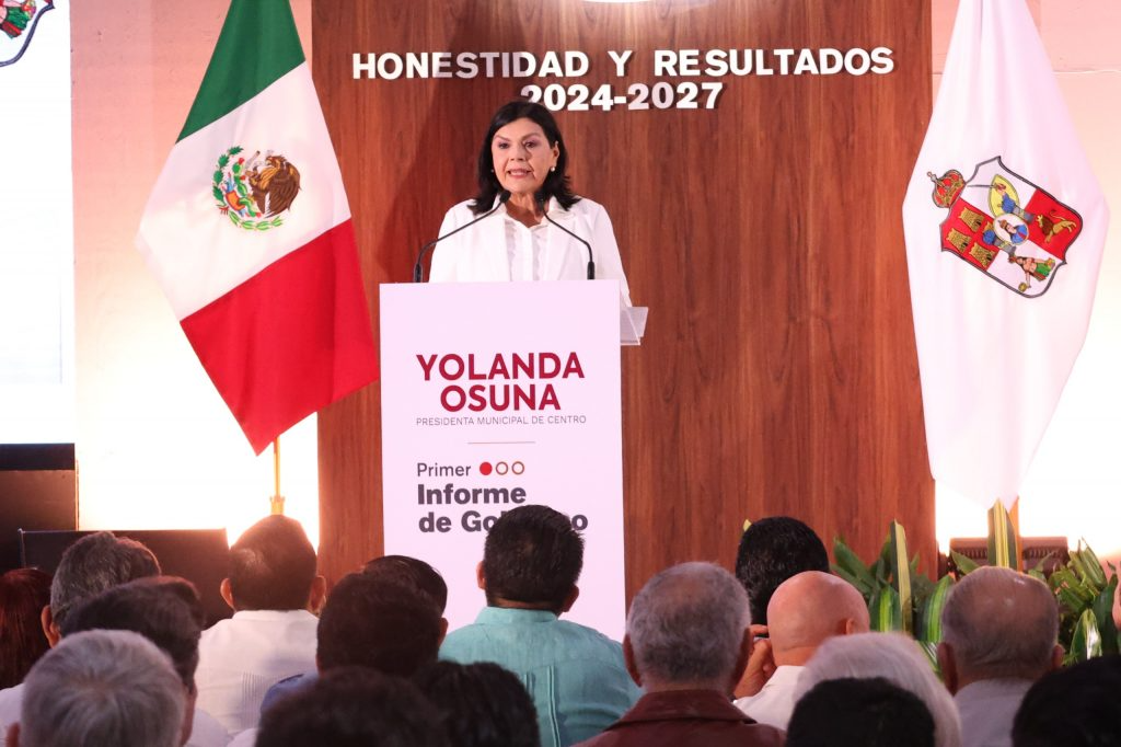 Yolanda Osuna, presidenta municipal de Centro, Tabasco, en su Primer Informe de Gobierno bajo el lema "Honestidad y Resultados 2024-2027"