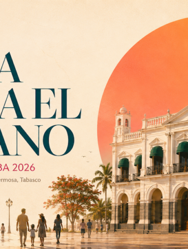 Visual editorial del Festival Cultural CEIBA 2026 con Plaza de Armas, colores tropicales, fecha de verano y elementos de cultura popular tabasqueña.