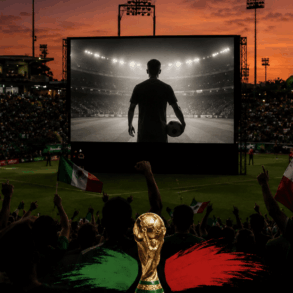 Aficionados observan una transmisión masiva relacionada con el Mundial en el Estadio Centenario 27 de Febrero de Villahermosa, durante una jornada de convivencia deportiva.