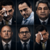 Collage de retratos de diez ex gobernadores mexicanos procesados por corrupción, narcotráfico y otros delitos, en composición de cuadrícula con iluminación dramática