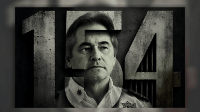 Ilustración editorial de Hernán Bermúdez atrapado dentro del número 154, que representa la condena solicitada por la Fiscalía.