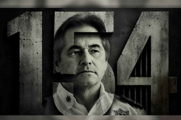 Ilustración editorial de Hernán Bermúdez atrapado dentro del número 154, que representa la condena solicitada por la Fiscalía.