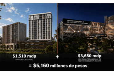 Composición que muestra las dos inversiones hospitalarias privadas anunciadas en Villahermosa en junio de 2026: el complejo SAMÁR con Hospital MAC (1,510 mdp) y el Centro Internacional de Neuro-Oncología Zumaya (3,650 mdp), con una suma total de 5,160 millones de pesos