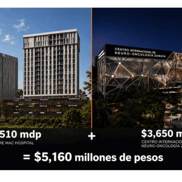 Composición que muestra las dos inversiones hospitalarias privadas anunciadas en Villahermosa en junio de 2026: el complejo SAMÁR con Hospital MAC (1,510 mdp) y el Centro Internacional de Neuro-Oncología Zumaya (3,650 mdp), con una suma total de 5,160 millones de pesos