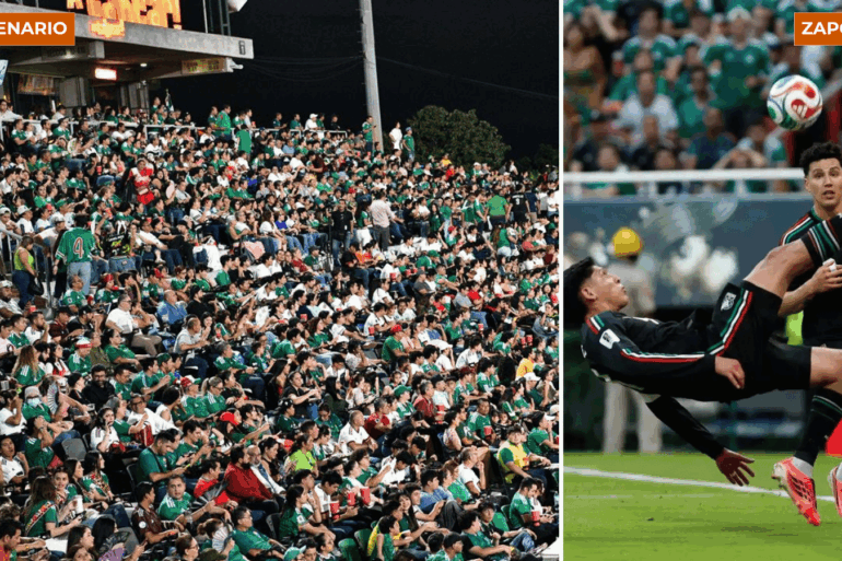 Aficionados tabasqueños en el Centenario 27 de Febrero y Edson Álvarez despeja con chilena en México vs Corea del Sur, Mundial 2026