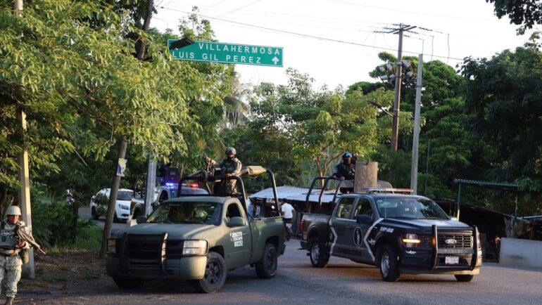 Elementos de la SSPC, Guardia Nacional y Ejército Mexicano participan en operativo de seguridad en Centro, Tabasco.