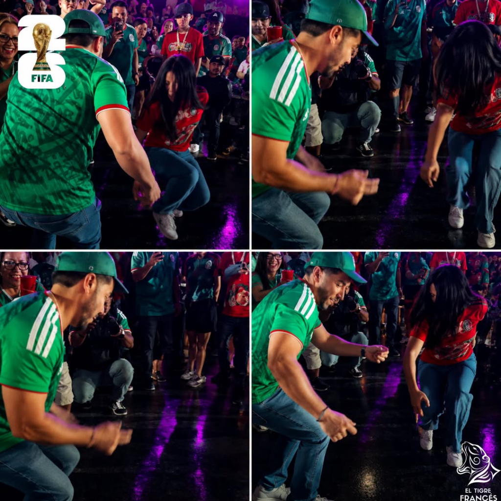 Samuel García bailando con playera de México en el fan fest del Mundial 2026 en Monterrey