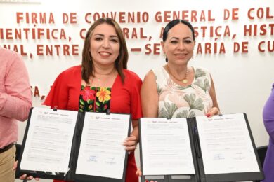 Titulares de SETAB y Secretaría de Cultura durante la firma del convenio para fortalecer educación, lectura y actividades culturales en Tabasco.