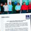 Fotomontaje: dirigentes de partidos políticos y de Canaco Villahermosa posando frente al edificio de la cámara, superpuesto con el comunicado de deslinde de Canaco Servytur Cárdenas del 21 de julio de 2026