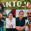 Fotoarte con zopilotes sobrevolando el letrero de La Antojería Food Park, junto a los retratos de Erubiel Alonso Que, Orquídea López, Jesús Alí de la Torre y Pedro Gutiérrez Gutiérrez