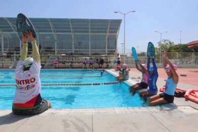 Niñas y niños participan en los cursos de verano en Centro con actividades deportivas y recreativas durante las vacaciones escolares en Tabasco.