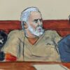 Ilustración judicial de Ismael El Mayo Zambada durante la audiencia en la que fue condenado a cadena perpetua en Brooklyn.