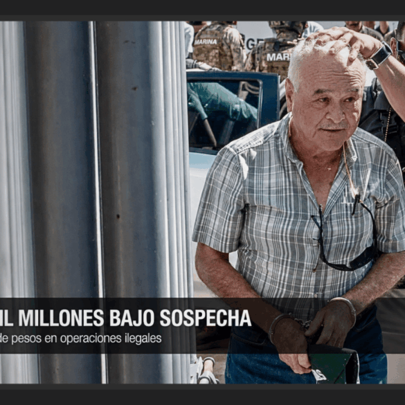 Ernesto Ruffo Appel esposado durante su traslado en Ensenada tras ser detenido por huachicol fiscal