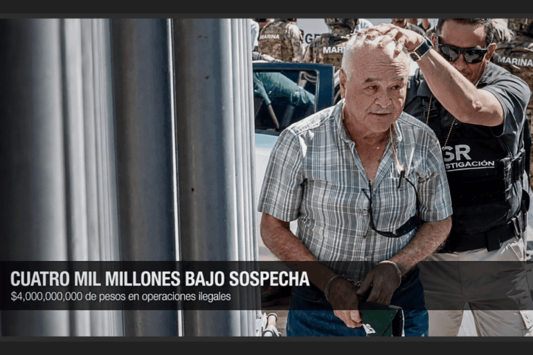 Ernesto Ruffo Appel esposado durante su traslado en Ensenada tras ser detenido por huachicol fiscal