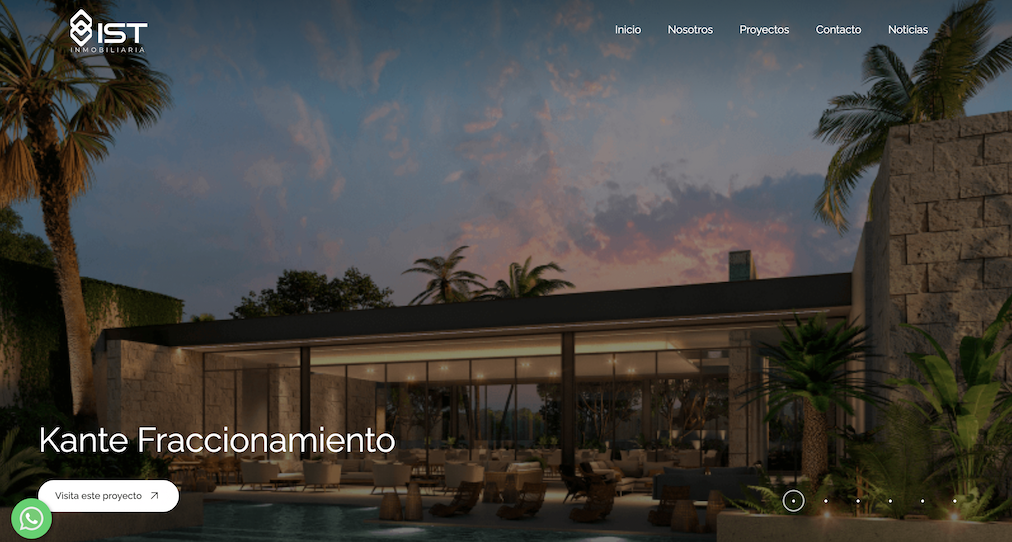 Portal web de IST Inmobiliaria mostrando el proyecto Kante Fraccionamiento en Villahermosa, Tabasco — uno de los seis desarrollos residenciales de Interservicios de Tabasco S.A. de C.V. en la ciudad