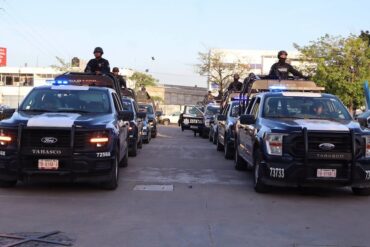Elementos de la SSPC realizan el Operativo Reforzamiento de Centro con patrullajes preventivos y filtros de revisión en el municipio de Centro, Tabasco.