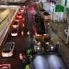 Trabajos nocturnos de pavimentación en la colonia Atasta, Villahermosa, sobre el bulevar Adolfo Ruiz Cortines como parte del programa de rehabilitación vial.