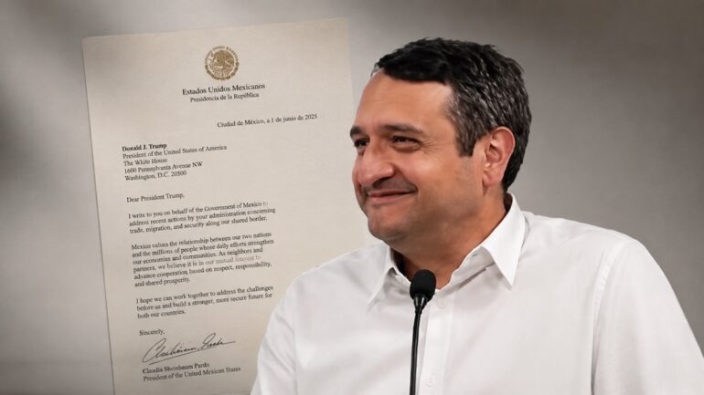 Visual editorial de Andrés Manuel López Beltrán junto a la carta que envió a Donald Trump, en una composición periodística de estilo sobrio y elegante.