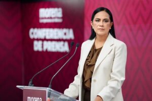 Ariadna Montiel durante una conferencia de prensa de la dirigencia nacional de Morena