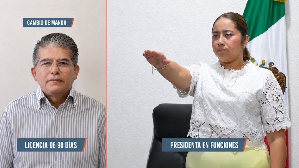 Alfonso Baca con licencia de 90 días y María Eliza Hernández durante su protesta como presidenta municipal en funciones de Paraíso.