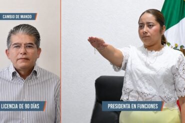 Alfonso Baca con licencia de 90 días y María Eliza Hernández durante su protesta como presidenta municipal en funciones de Paraíso.