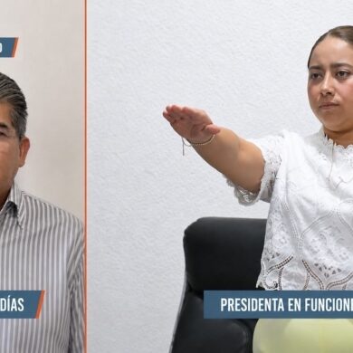 Alfonso Baca con licencia de 90 días y María Eliza Hernández durante su protesta como presidenta municipal en funciones de Paraíso.