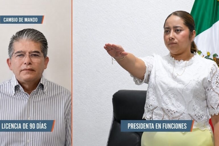 Alfonso Baca con licencia de 90 días y María Eliza Hernández durante su protesta como presidenta municipal en funciones de Paraíso.