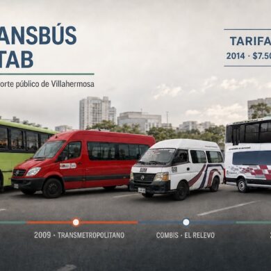 Evolución del transporte público de Villahermosa, desde Transbús hasta Movitab, y aumento de la tarifa urbana de 7.50 a 12 pesos.