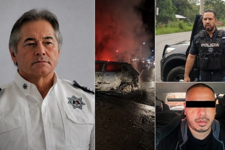 Composición sobre Hernán Bermúdez y detenciones relacionadas con la estructura criminal de La Barredora en Tabasco.