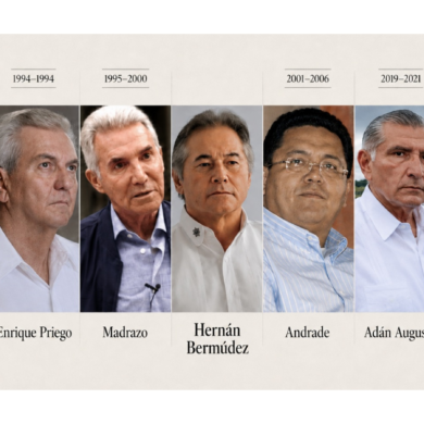 Hernán Bermúdez al centro de una composición con Manuel Gurría, Enrique Priego, Roberto Madrazo, Manuel Andrade, Adán Augusto López y Carlos Merino.