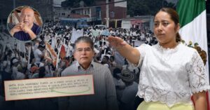 María Eliza Hernández Flores durante su toma de protesta como alcaldesa provisional de Paraíso, junto a Alfonso Jesús Baca Sevilla, Carlos Alberto Ramón Güemes y el documento de la querella difundida por Manuel Andrade Díaz