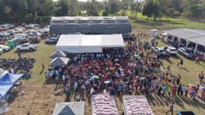 Vista aérea de la Jornada de Atención en Cárdenas, Tabasco, con cientos de asistentes