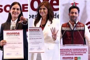 Rosa María Bayardo, Nora Ruvalcaba y Pablo Gutiérrez muestran sus nombramientos como coordinadores de Morena