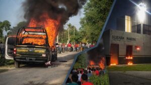 Patrulla de la Guardia Estatal y delegación municipal incendiadas en Azucena, Cárdenas