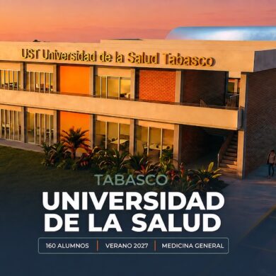 Render de la Universidad de la Salud de Tabasco, que iniciará con 160 alumnos en 2027
