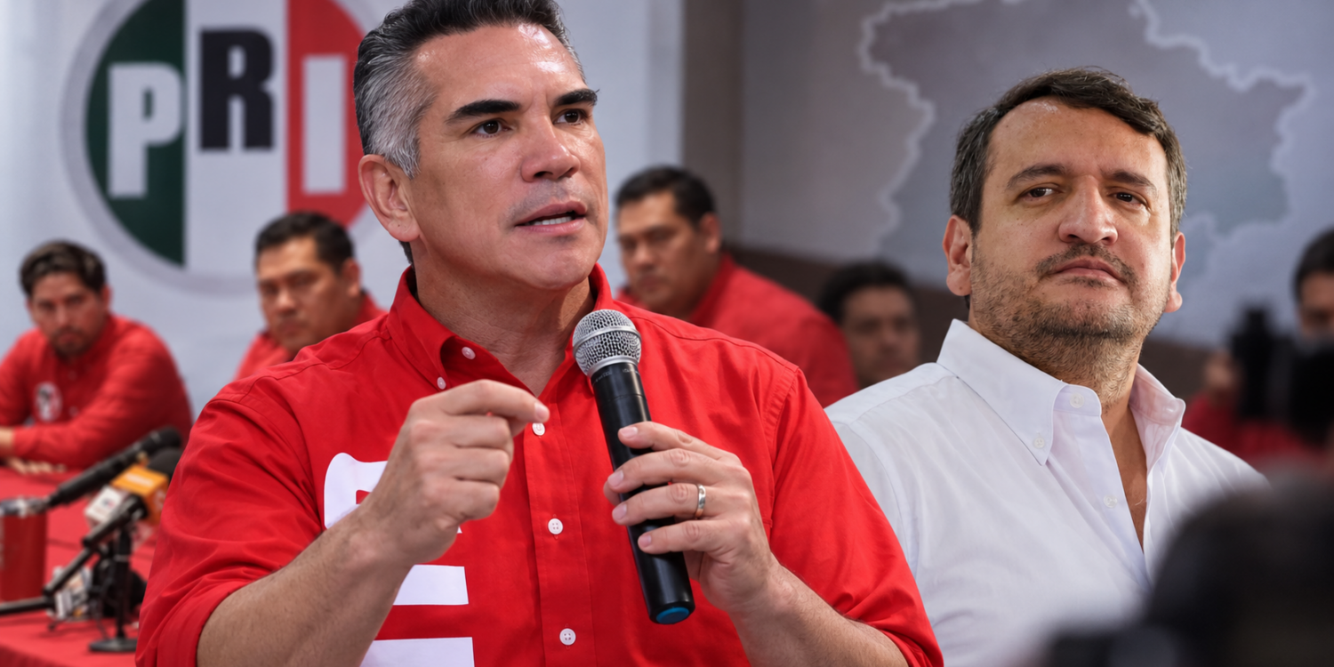 Alejandro Moreno y Andrés Manuel López Beltrán en composición editorial sobre la disputa por el VI Distrito federal de Tabasco.