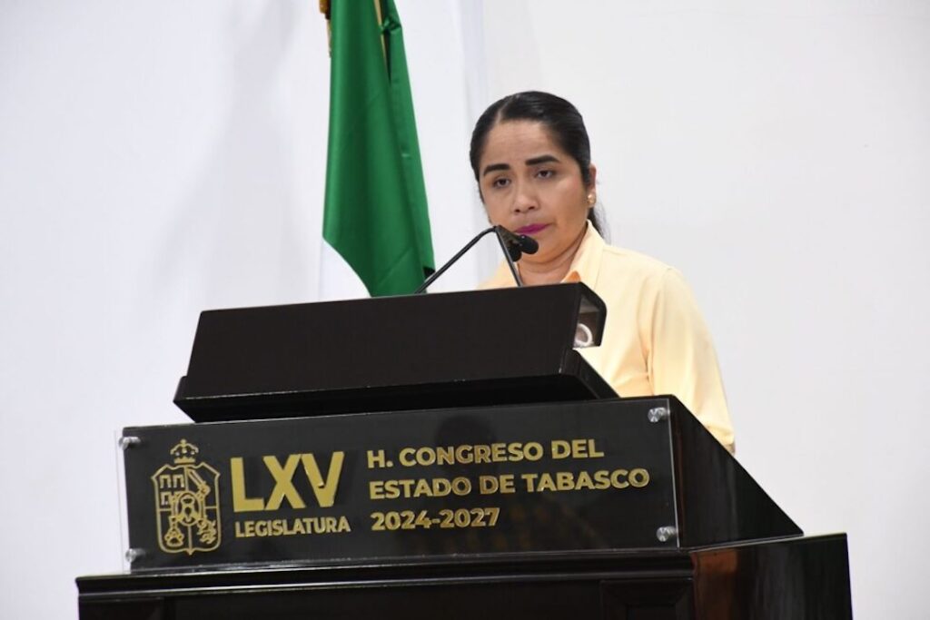 Claudia Gómez Gómez, diputada del PRD, durante su intervención en el Congreso de Tabasco