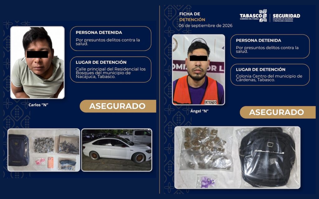 Fichas de Carlos “N” y Ángel “N”, detenidos en operativos de la SSPC en Nacajuca y Cárdenas