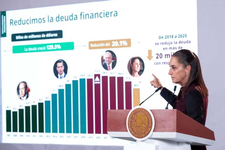 Claudia Sheinbaum durante la conferencia matutina en la que abordó el Paquete Económico 2027