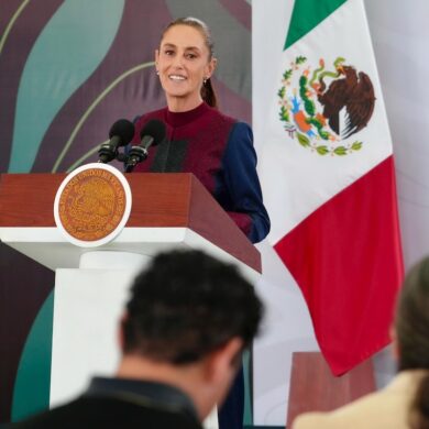 Claudia Sheinbaum durante la conferencia matutina donde presentó resultados de seguridad