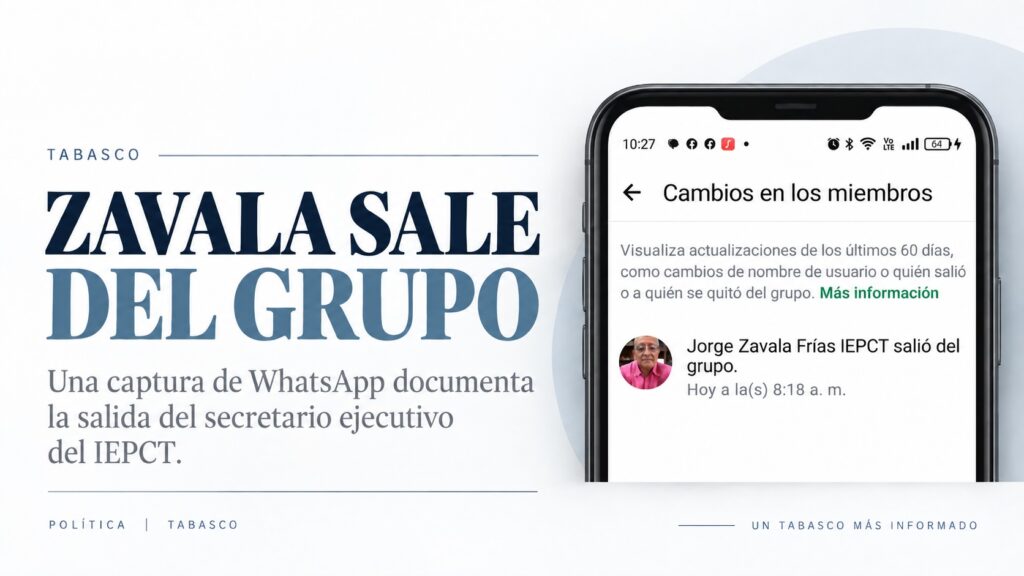 Captura de WhatsApp que muestra que Jorge Zavala Frías salió de un grupo interno del IEPCT la mañana del 16 de septiembre.