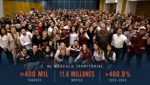 Militantes de Morena reunidos en Tabasco con cifras sobre el crecimiento nacional del padrón del partido