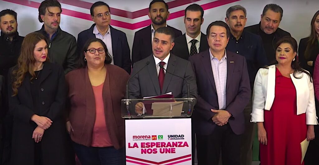 Conferencia de prensa de Morena durante un proceso interno de selección de candidaturas en la Ciudad de México.