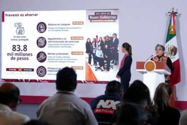 Claudia Sheinbaum durante la conferencia matutina donde se informaron los ahorros de la Secretaría Anticorrupción y Buen Gobierno