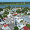 Vista aérea de Chiltepec, en Paraíso, durante los trabajos de perforación de un pozo de agua
