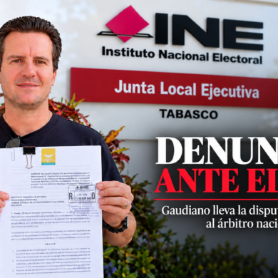 Gerardo Gaudiano presenta denuncia ante el INE por el conflicto en el IEPCT de Tabasco.