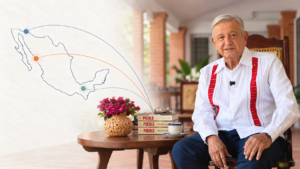 Portada del libro Pueblo de López Obrador sobre un mapa de México con tres frentes: Estados Unidos, Sinaloa y Morena