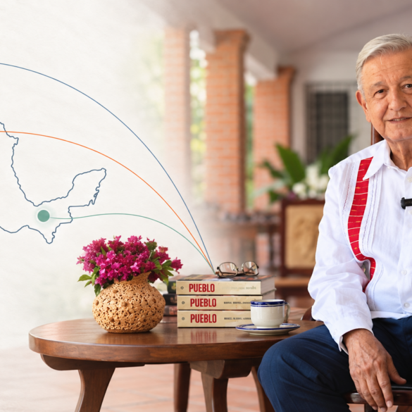 Portada del libro Pueblo de López Obrador sobre un mapa de México con tres frentes: Estados Unidos, Sinaloa y Morena